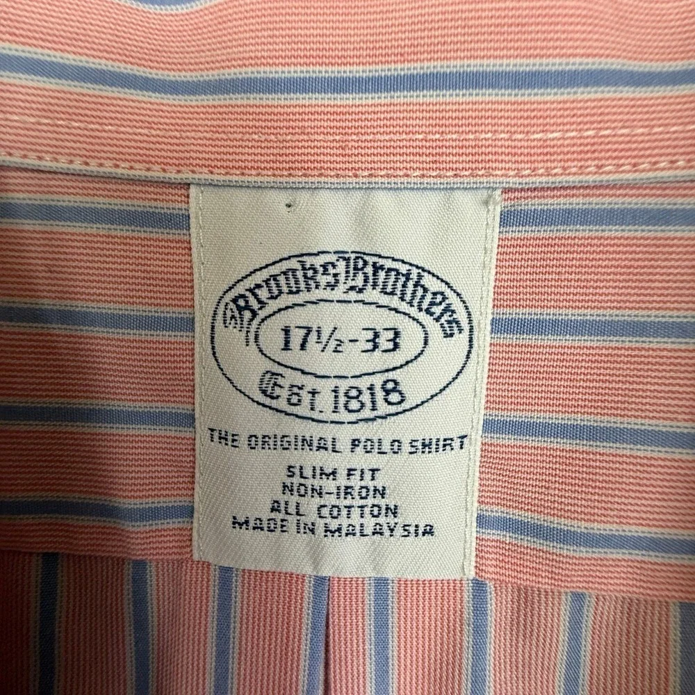 Brooks Brothers Mens Striped Button Down Shirt Slim Fit‎ Non Iron Dress Shirt